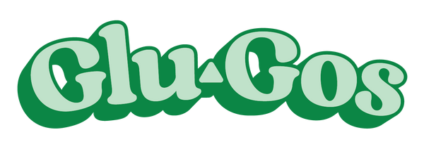 Company name Glu-Gos, in light green text with darker green shadow.